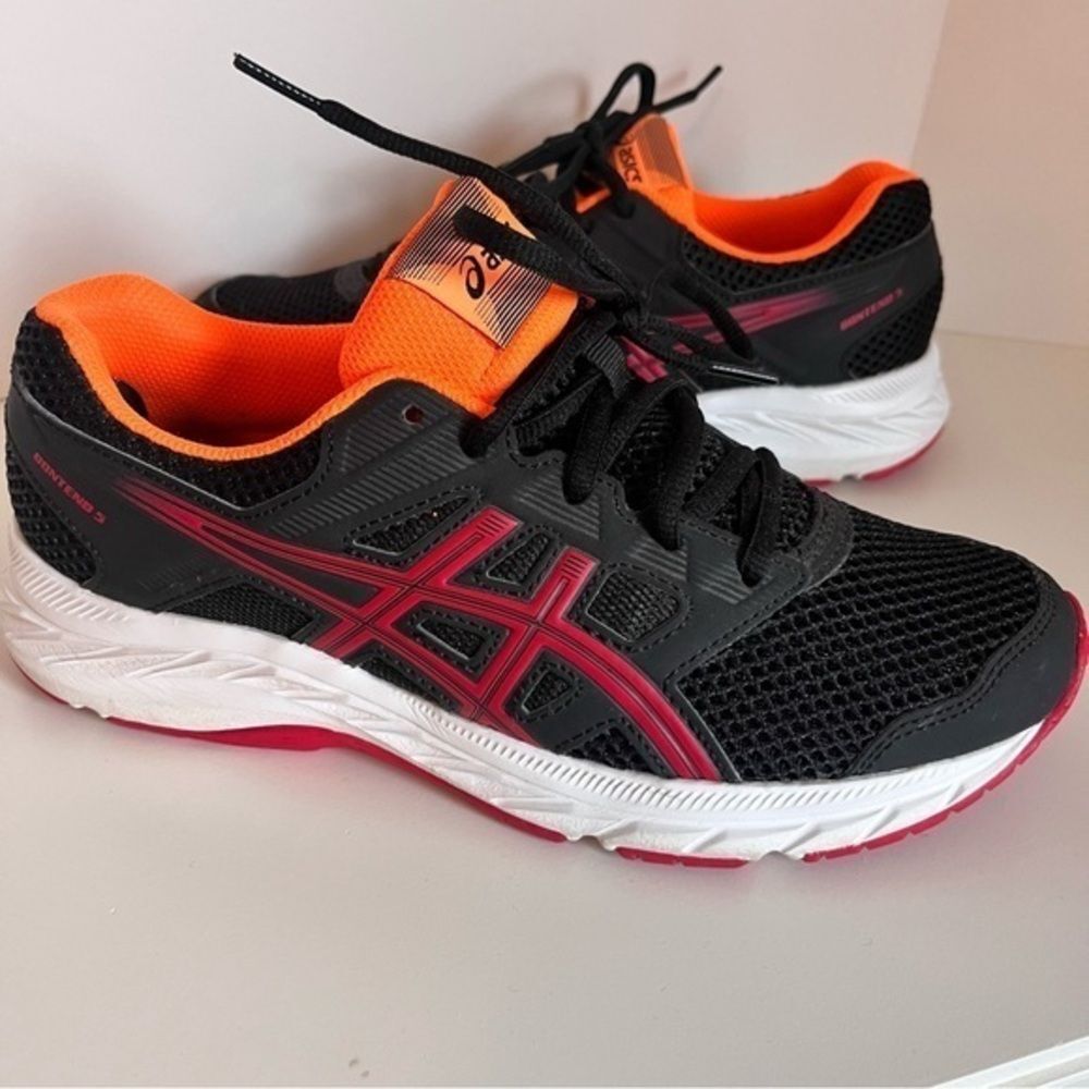 ASICS Black Red Orange Boys Tennis Shoes Athletic Sneakers School Sports Lace Up